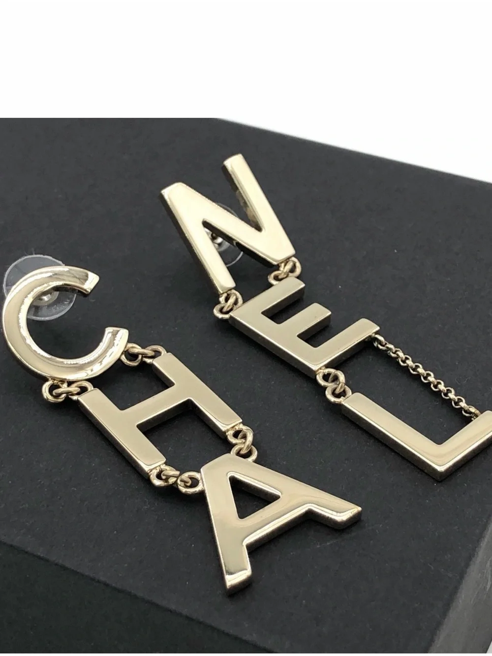 CHANEL Gold-Tone Drop Letter CHANEL Earrings